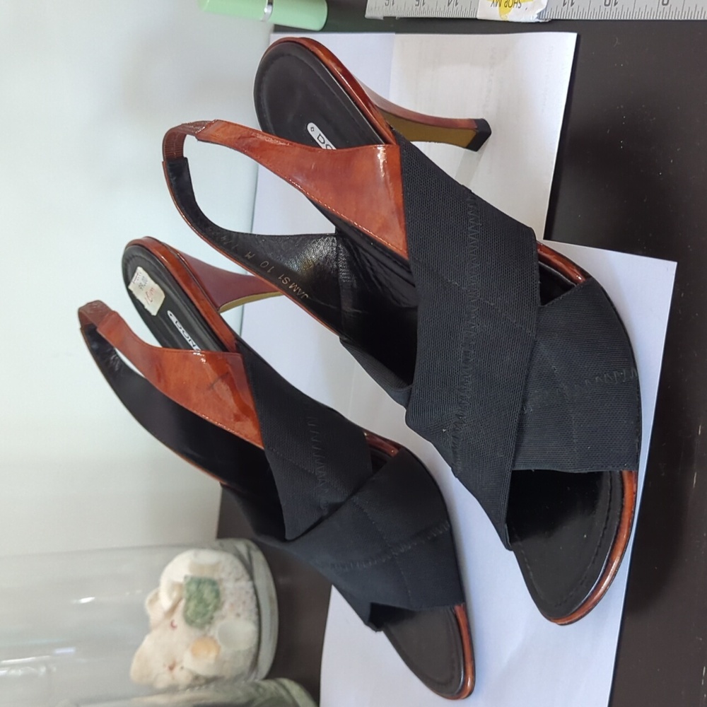 Donald J Pliner Couture Tortoise shell patent brown leather Slingback Heels  10M